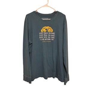 Life Is Good Long Sleeve Graphic Shirt – Dog Quote – Dark Teal – Size Large